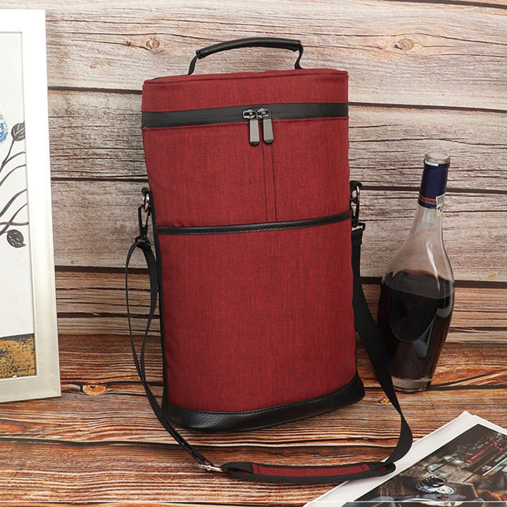 Unisex insulated wine cooler tote bag for 2 bottles, perfect for picnics & travel.