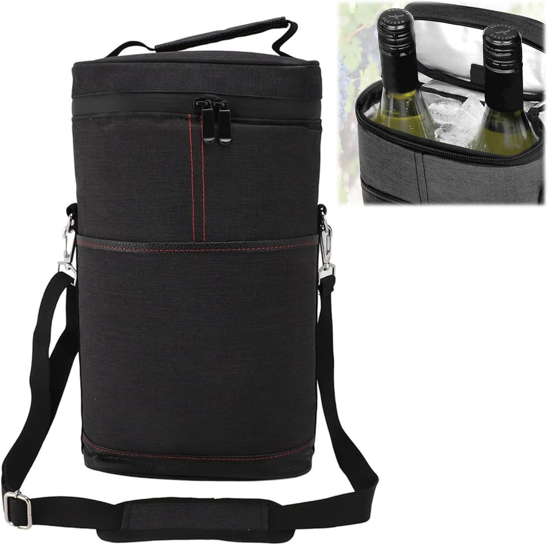 Convenient insulated wine cooler tote bag, easily carries 2 bottles for any outdoor event.