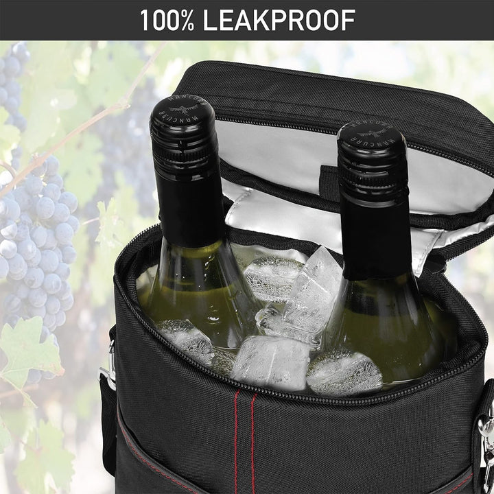 Stylish canvas insulated wine cooler tote bag, holds 2 bottles for elegant picnics.