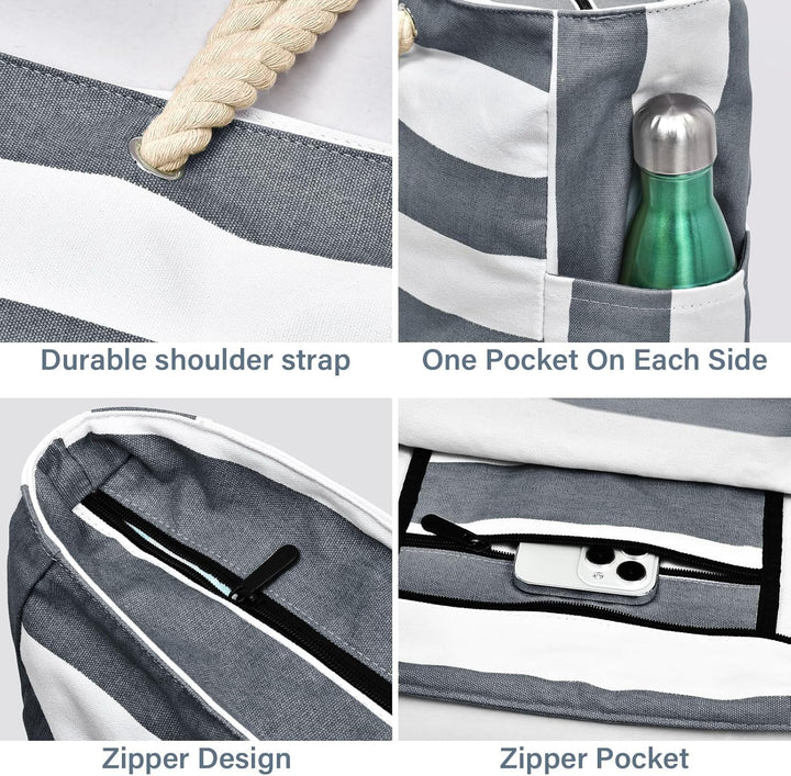 Close-up of waterproof fabric on a large versatile tote bag, quality material.