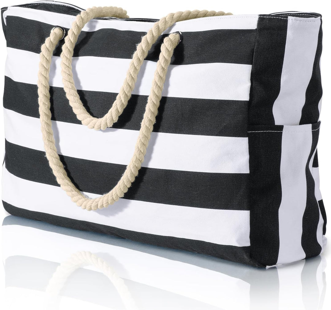 Waterproof tote bag, shown holding a laptop and documents, secure interior.