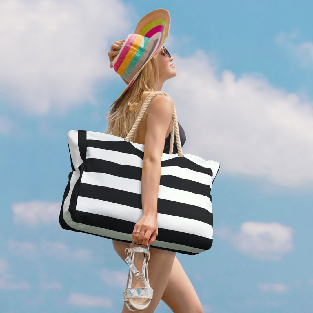 Waterproof beach tote with internal organizer pockets for small accessories.