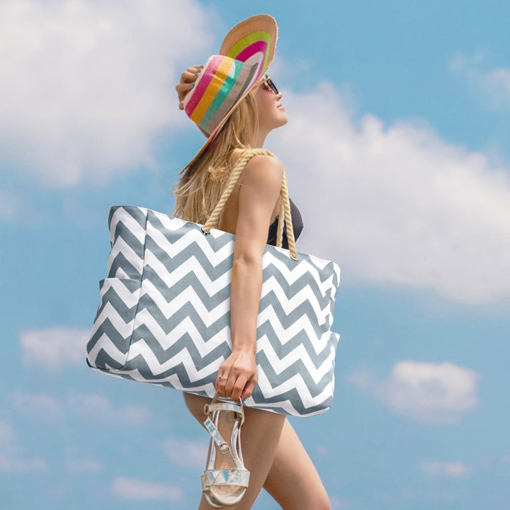 Durable waterproof tote bag with reinforced stitching for longevity.