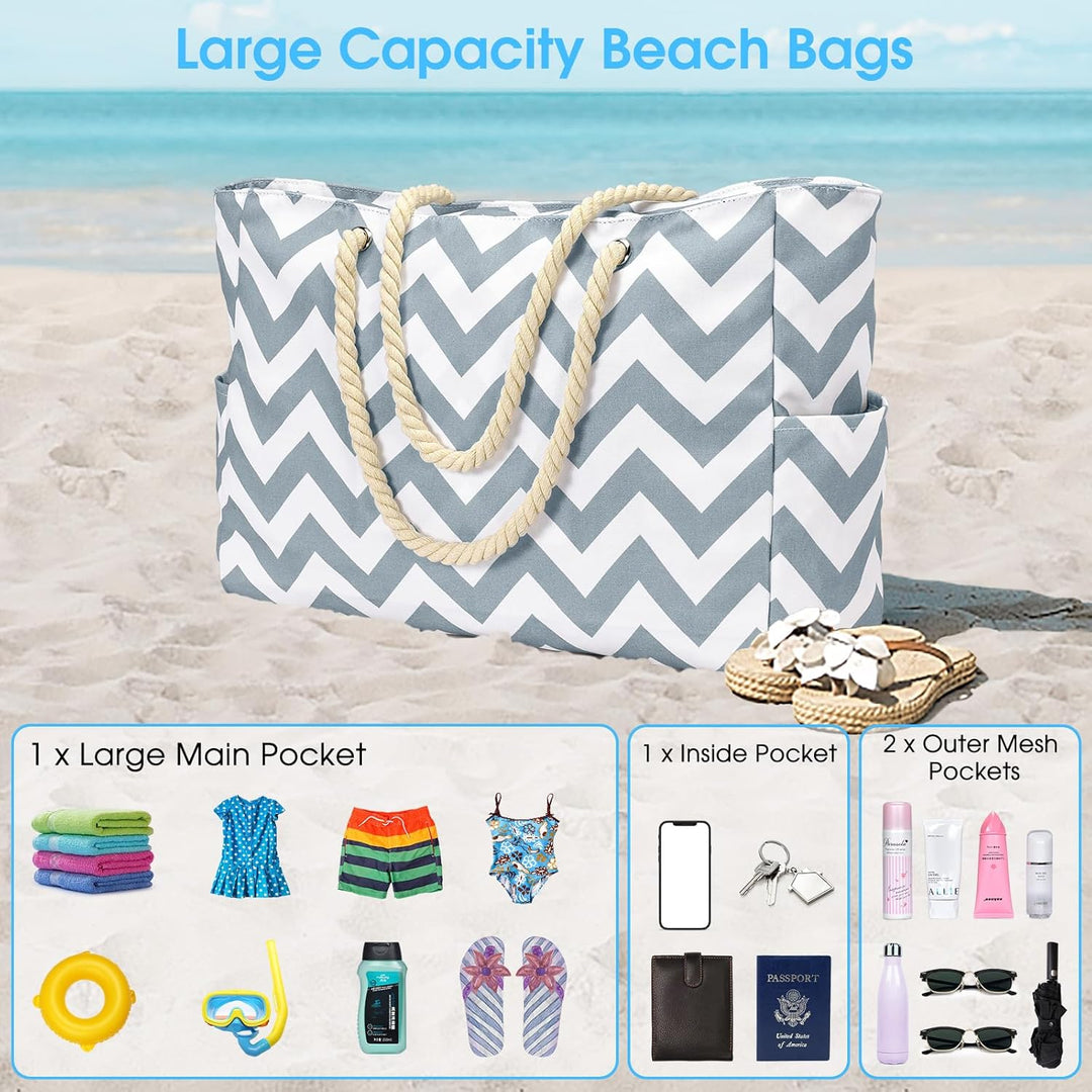 Large waterproof beach bag, ideal for towels & sunscreen, sand-proof.