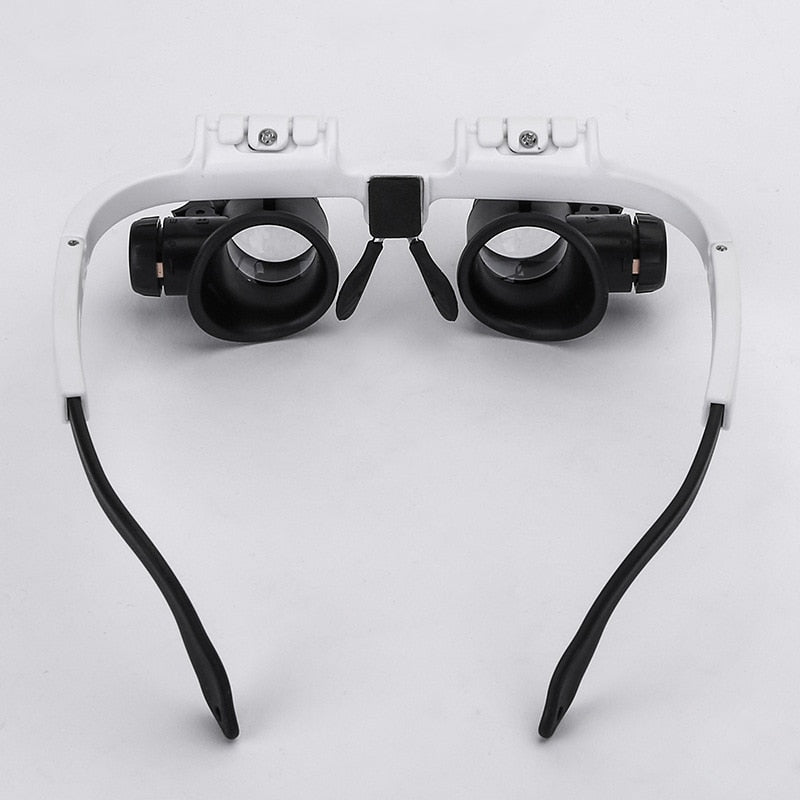 Adjustable headband LED magnifying glasses for hands-free precision crafting, hobbies, and detailed work.