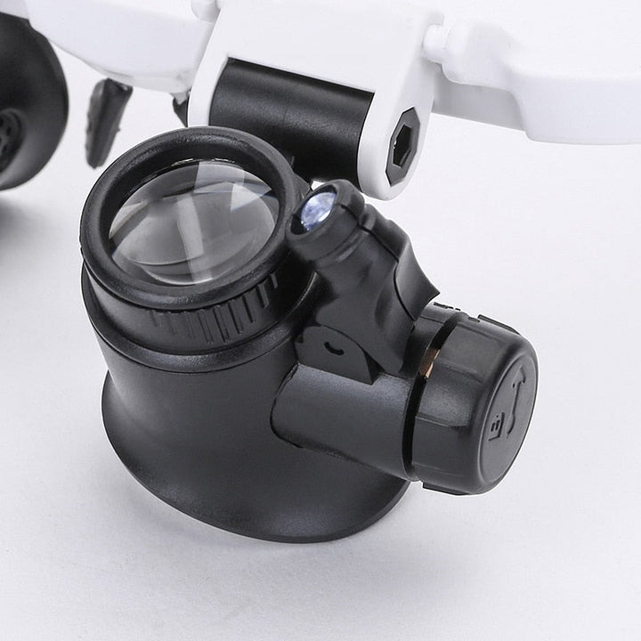 Vision enhancing LED magnifying glasses, 8x-23x zoom, for detailed inspection, crafting, and precision tasks.
