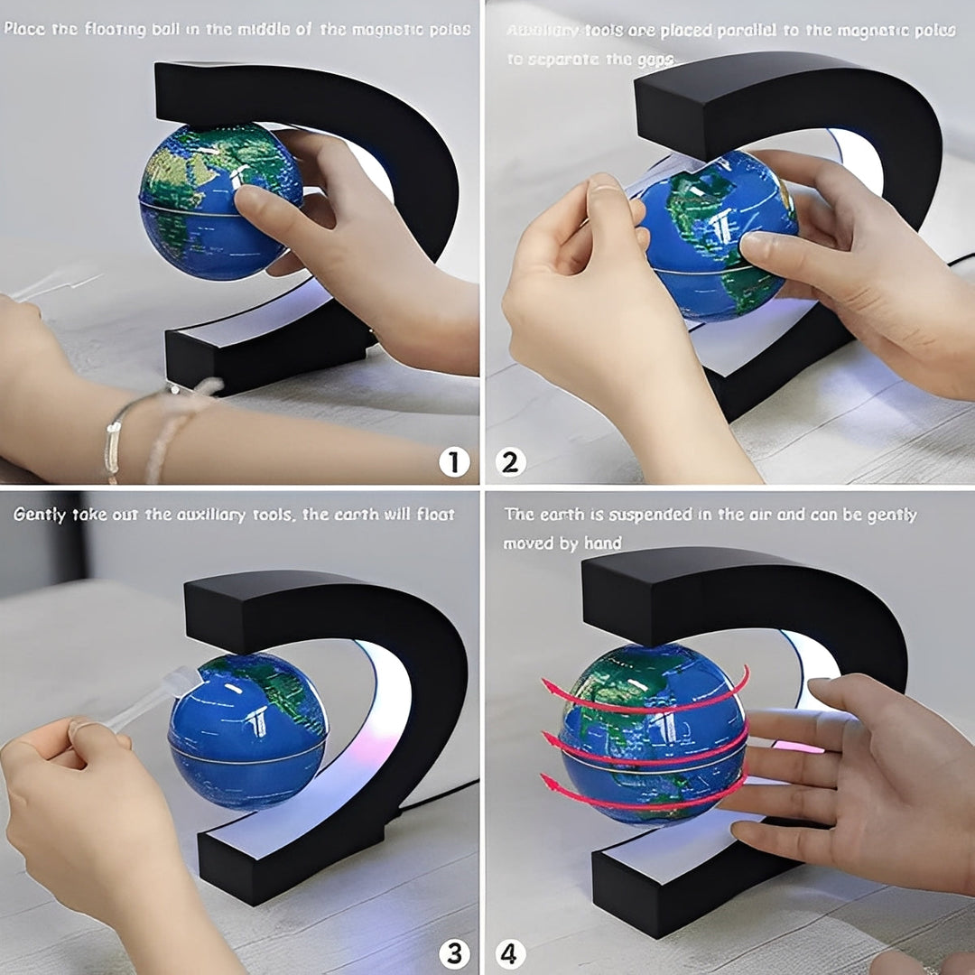 Floating levitating globe with LED light, a magnetic science gadget. Perfect educational desk toy & modern home accent.