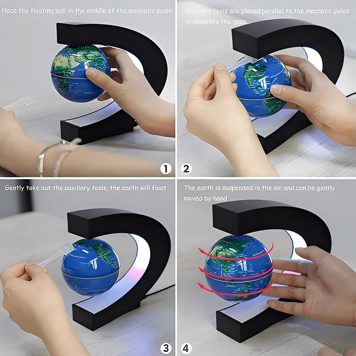 Floating levitating globe with LED light, a magnetic science gadget. Perfect educational desk toy & modern home accent.