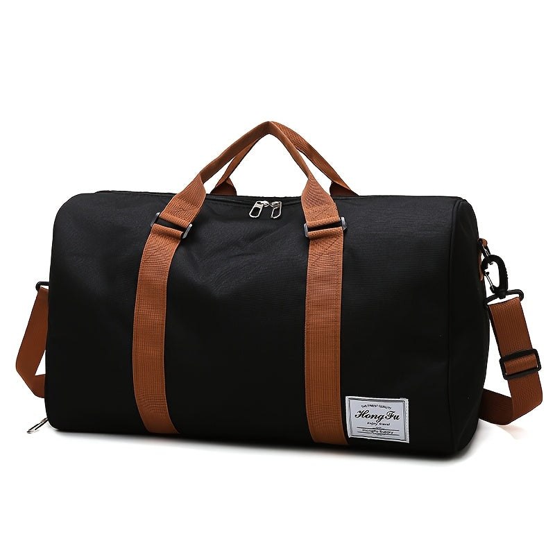 Stylish grey lightweight Oxford duffle bag with front pocket, great for travel and everyday use