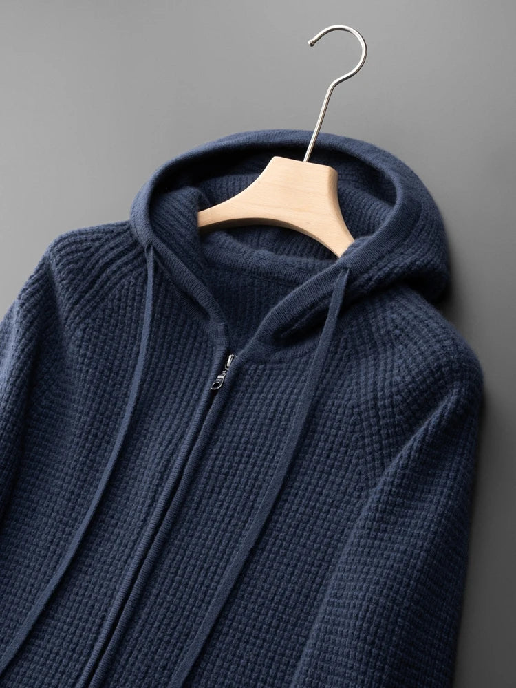 Relaxed fit unisex zip-up hoodie in midnight navy, a perfect layering piece for transitional weather.