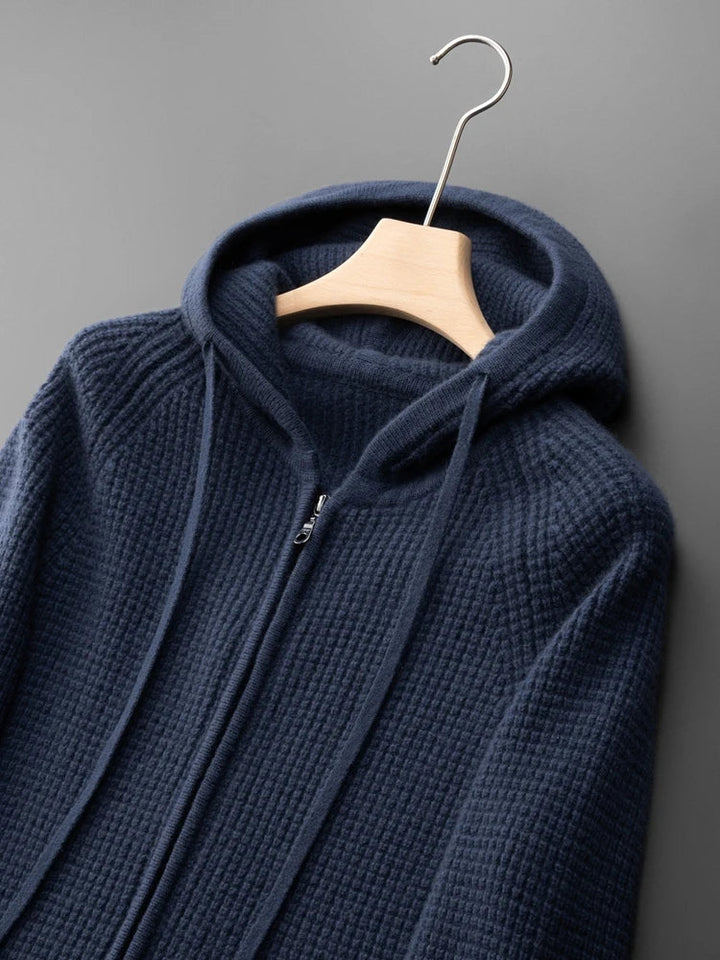 Relaxed fit unisex zip-up hoodie in midnight navy, a perfect layering piece for transitional weather.