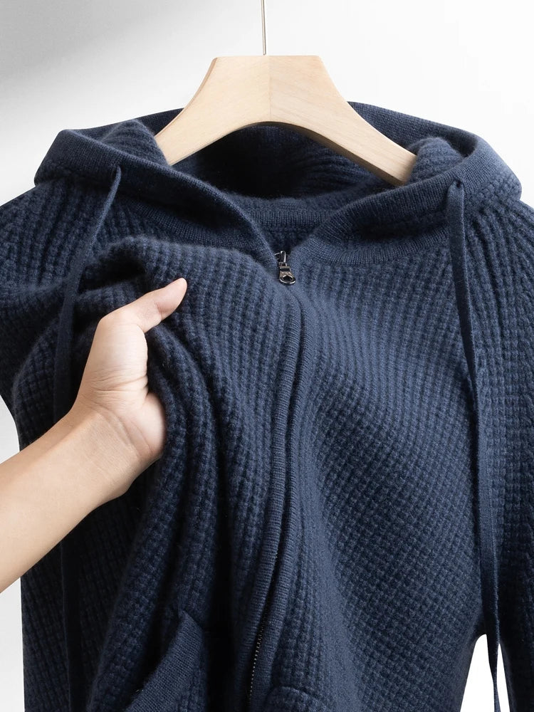 Stylish midnight navy Monaco zip-up hoodie for unisex relaxed fit and easy layering.