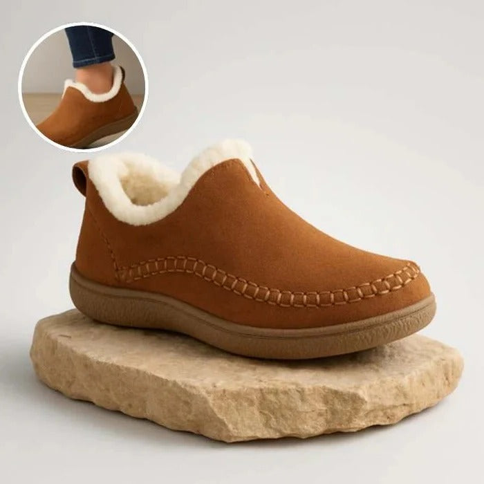 Unisex orthopedic winter comfort shoes with cushioned support & non-slip sole for cold weather walking.