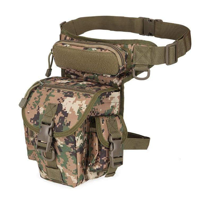Top-down view of the unisex thigh bag, revealing main compartment opening & internal organization
