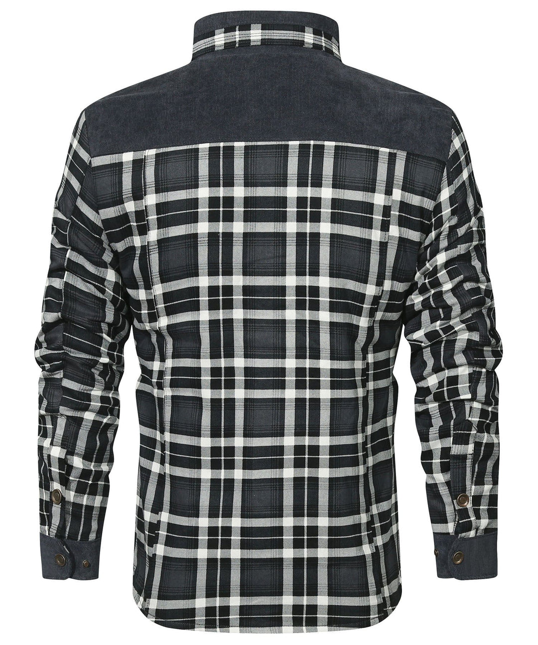 Inside view showing the soft insulation of a unisex plaid flannel winter jacket