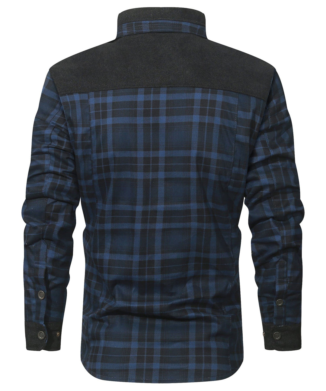 Unisex model casually posing in a comfortable red plaid flannel insulated jacket, warm