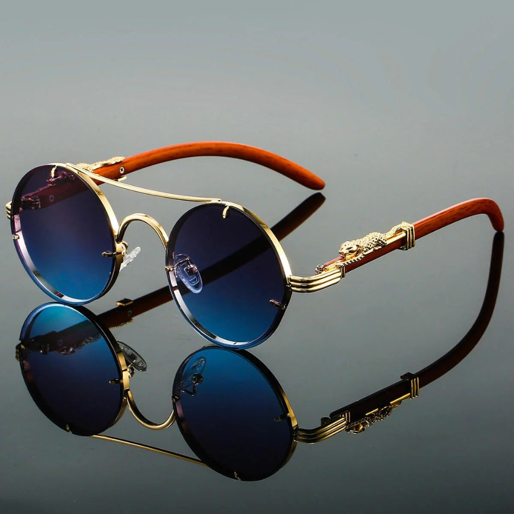 Unisex retro double bridge sunglasses with UV protection, classic round frame, and gradient lenses.