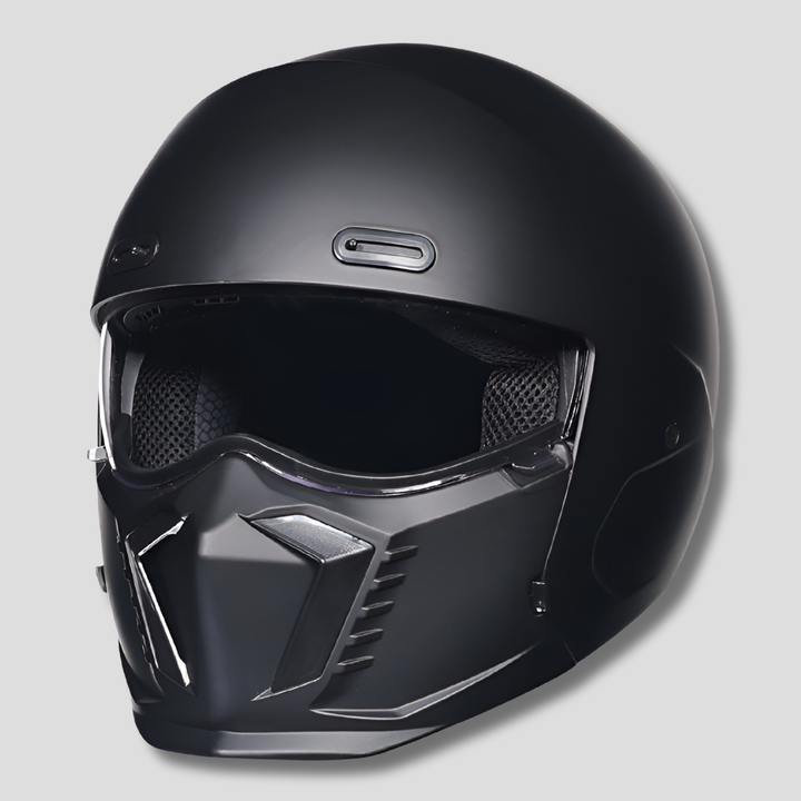 Stylish matte black retro open face motorcycle helmet for men & women. DOT & ECE safety approved.