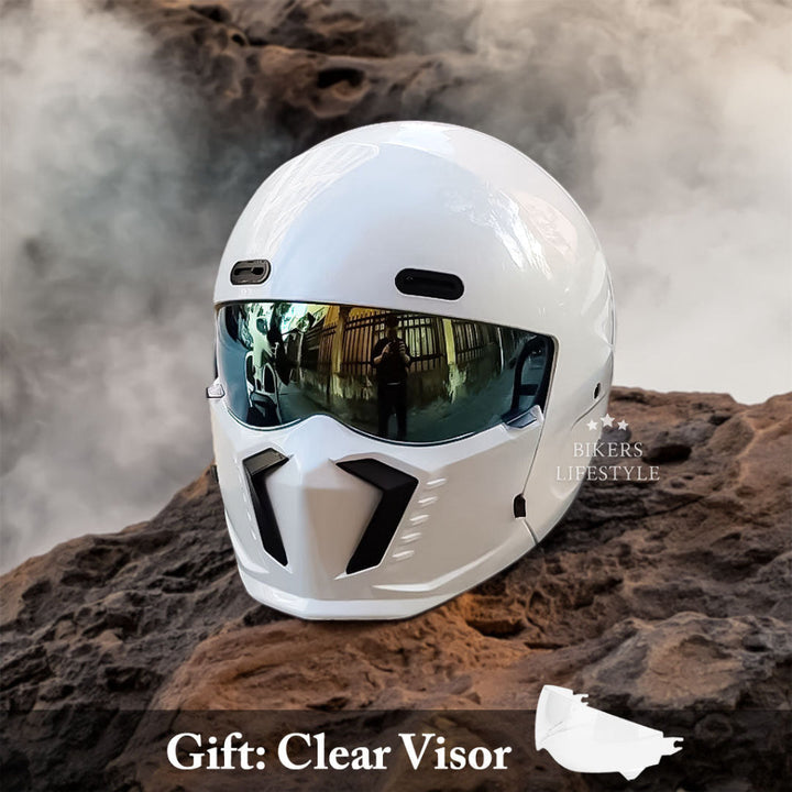 Vintage style open face motorcycle helmet in glossy black. Unisex protective gear, DOT & ECE certified.