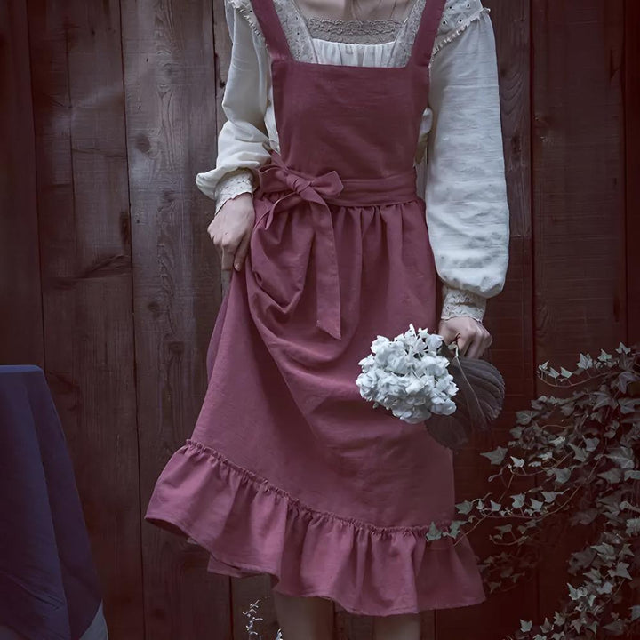 Unisex Rustic Ruffle Linen Apron with Front Pocket - Lexians