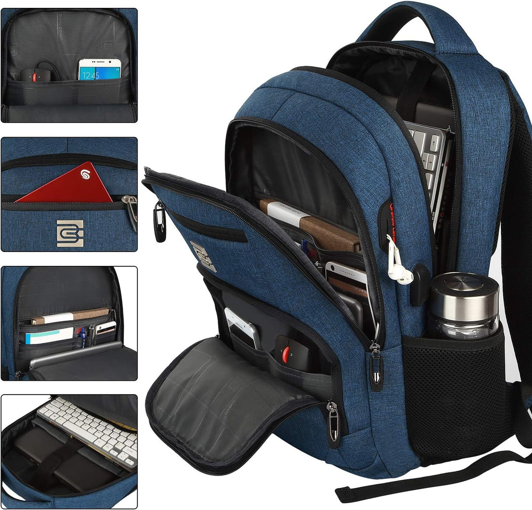 Durable water-resistant anti-theft bag, slim, unisex, with an integrated USB charging port.