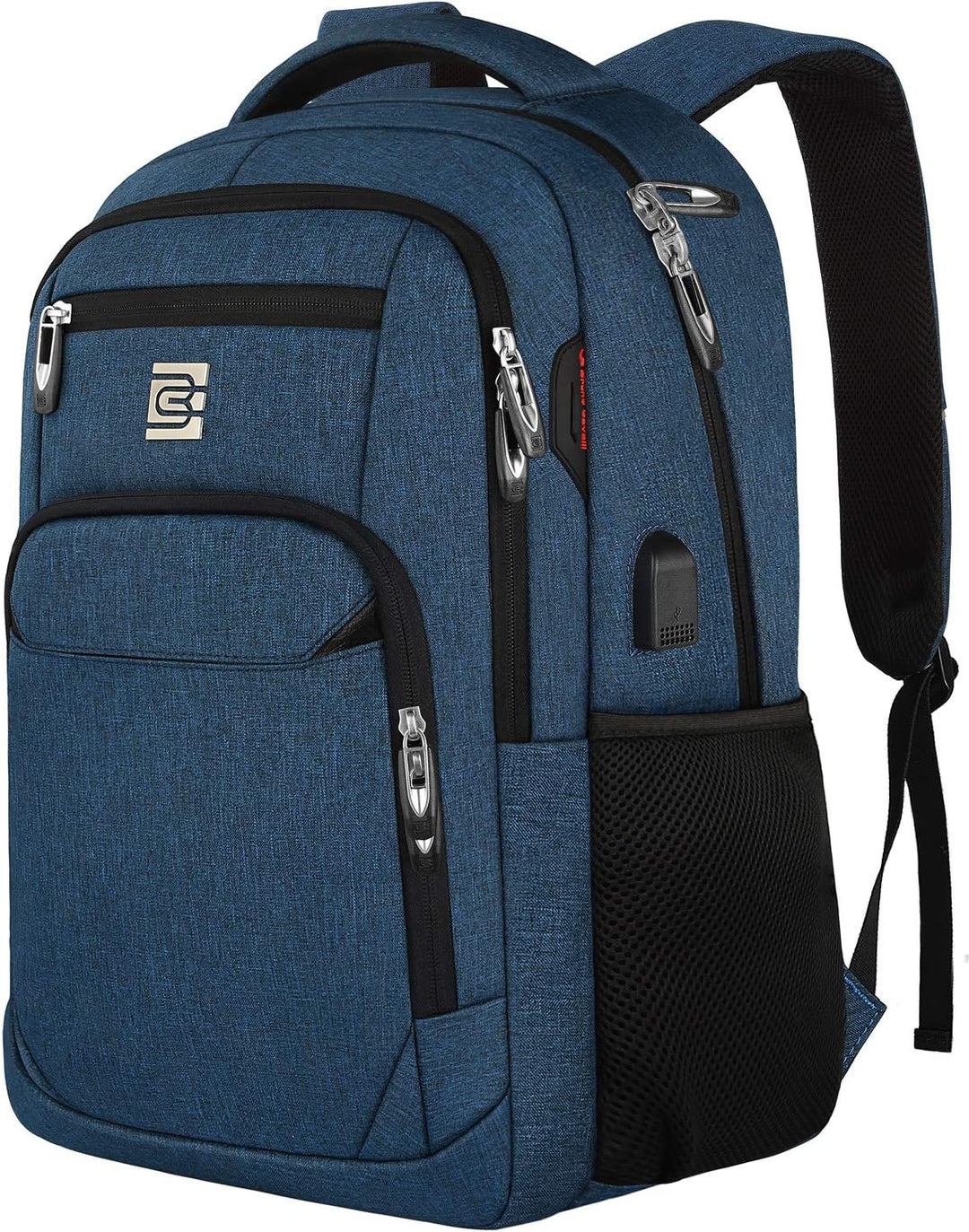 Organizational anti-theft backpack for laptops, slim, water-resistant, & built-in USB port.