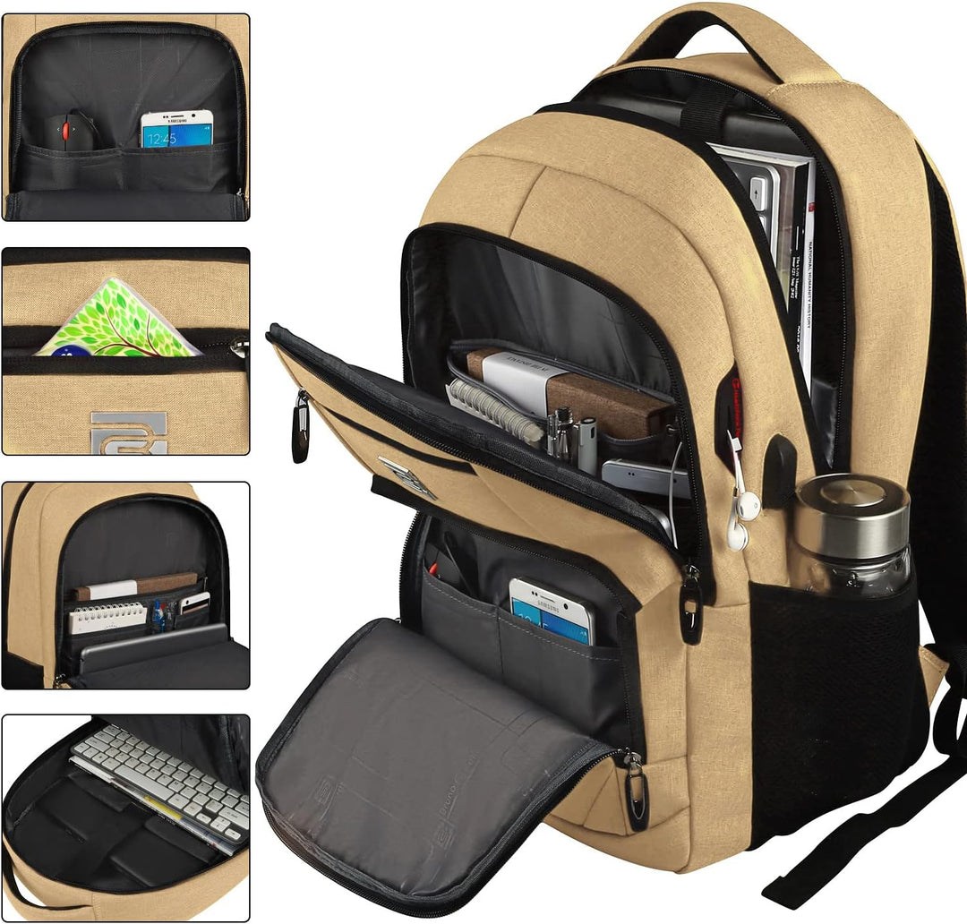 Anti-theft travel laptop backpack, slim, black, with a USB charging port for convenience.