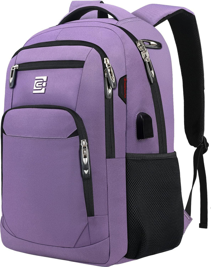 Slim commuter laptop backpack, secure design, anti-theft features, built-in USB.