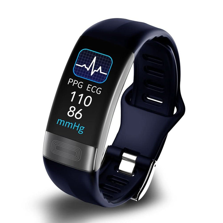 Health-conscious individual tracking vitals with a unisex smart EKG & heart rate monitor armband. Fitness & health device.