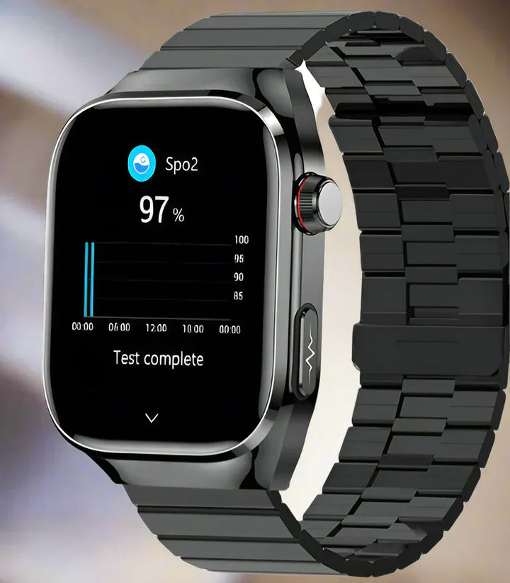 Unisex smartwatch for blood sugar, ECG, and comprehensive health monitoring.