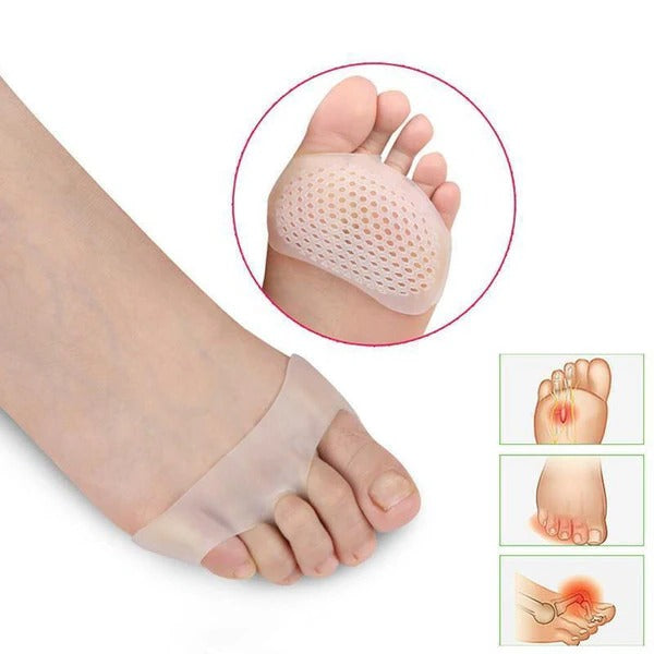 Reusable soft gel metatarsal pads offering durable forefoot support and foot pain relief for active individuals.