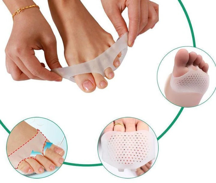 Soft gel metatarsal pads providing essential foot care, targeting forefoot pain and ensuring all-day walking comfort.