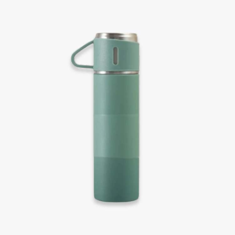 Premium stainless steel travel mug, insulated for hot tea or cold water. Leakproof, reusable.