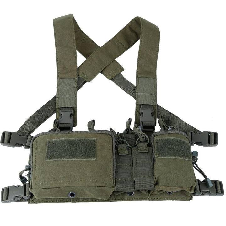 Stylish and functional army green chest rig bag, suitable for both men and women, essential outdoor utility