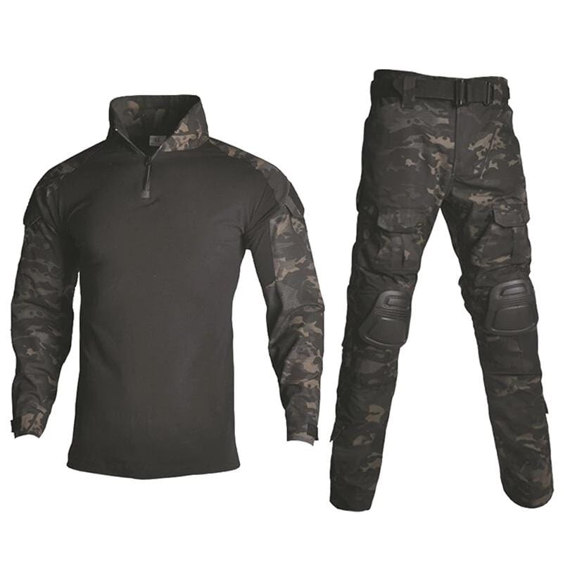 Unisex tactical combat uniform set in woodland camo, perfect for hunting and outdoor activities.