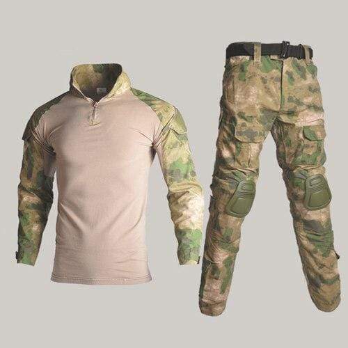Camo tactical combat shirt and matching pants, designed for ultimate comfort and functionality.