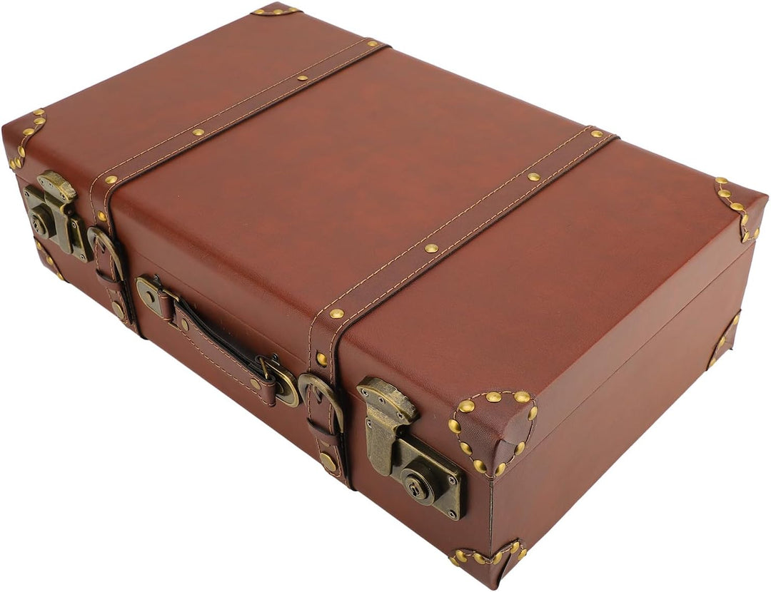 Unisex vintage leather carry-on bag with secure alloy lock. Perfect for travel & decorative storage.