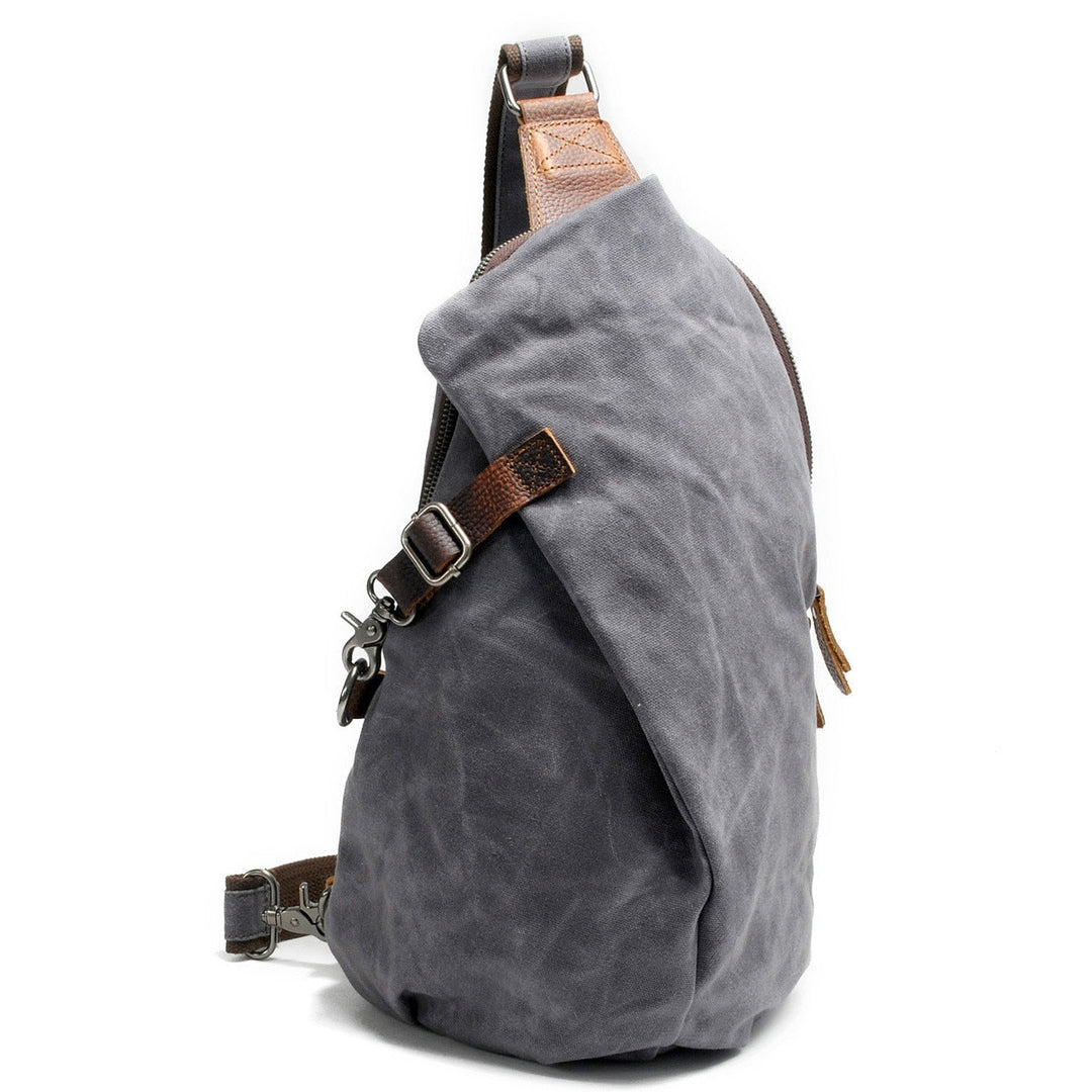 Close-up of the durable canvas material on a unisex anti-theft bag.