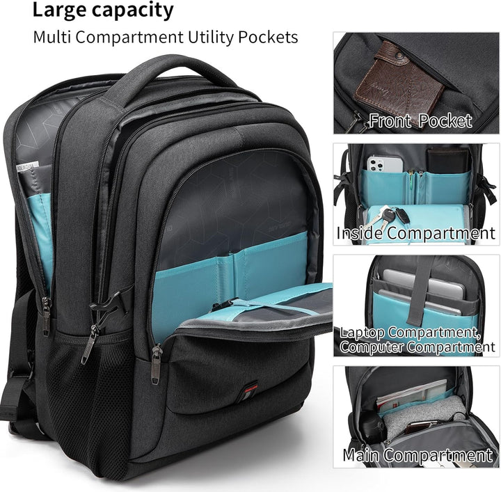 Professional business travel backpack with anti-theft features & USB charging.
