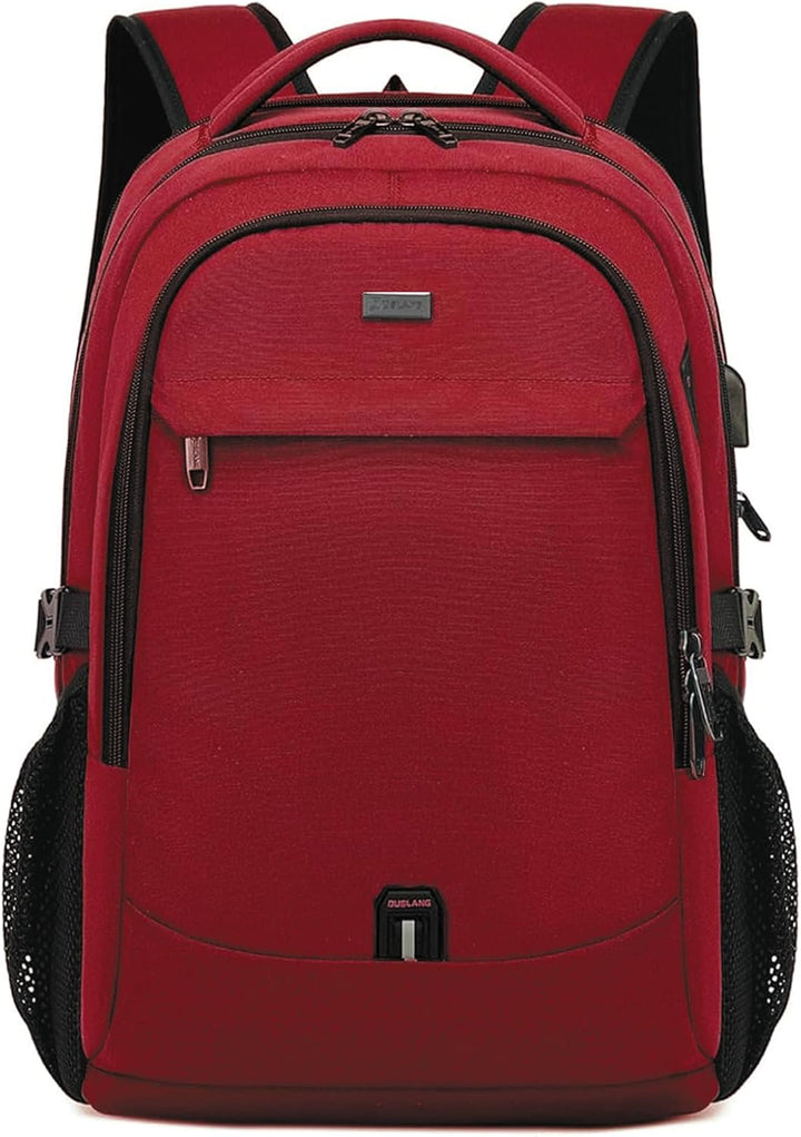 Sleek black tech backpack with integrated USB port, ready for urban adventures.