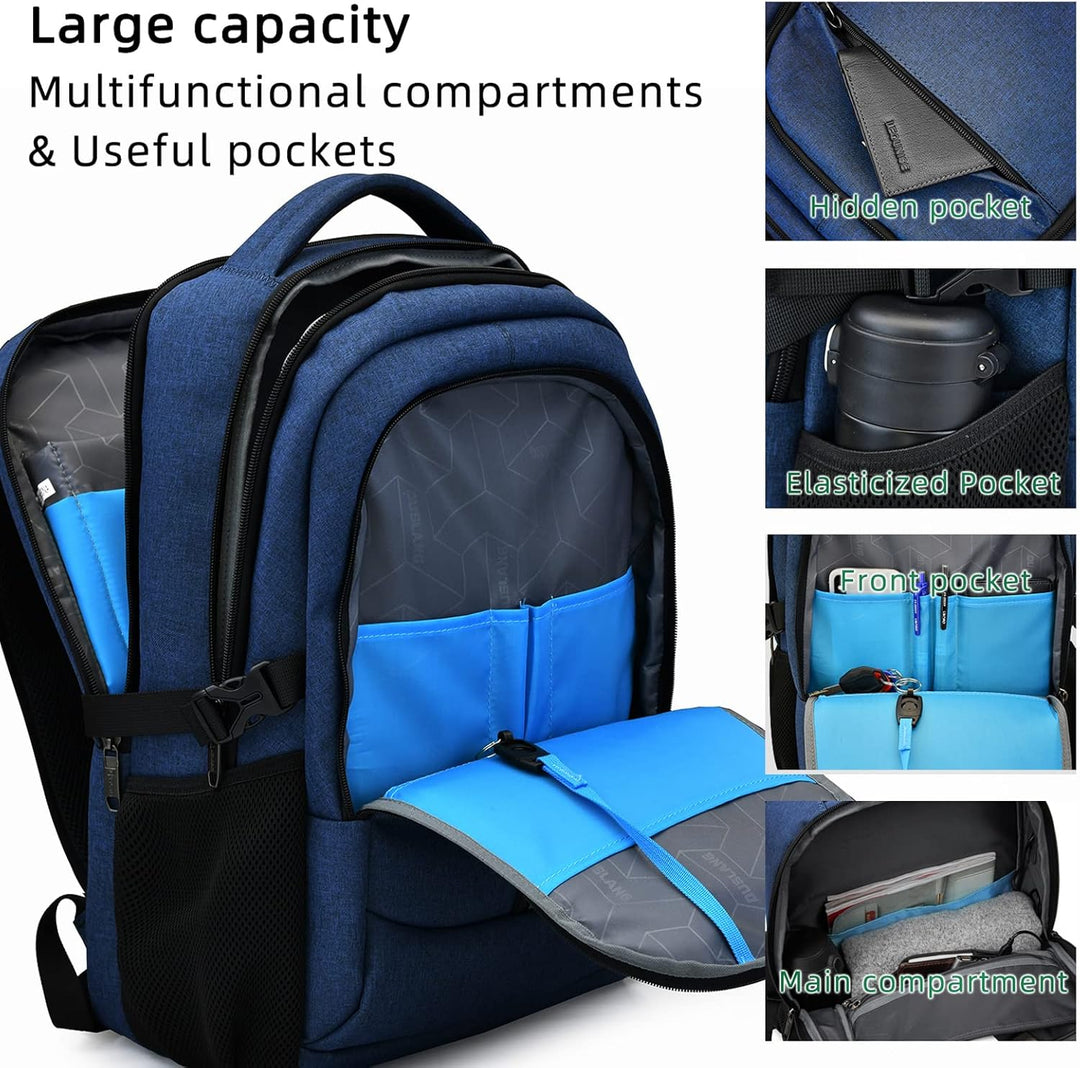 Black anti-theft travel backpack featuring organized storage & USB charging port for tech.