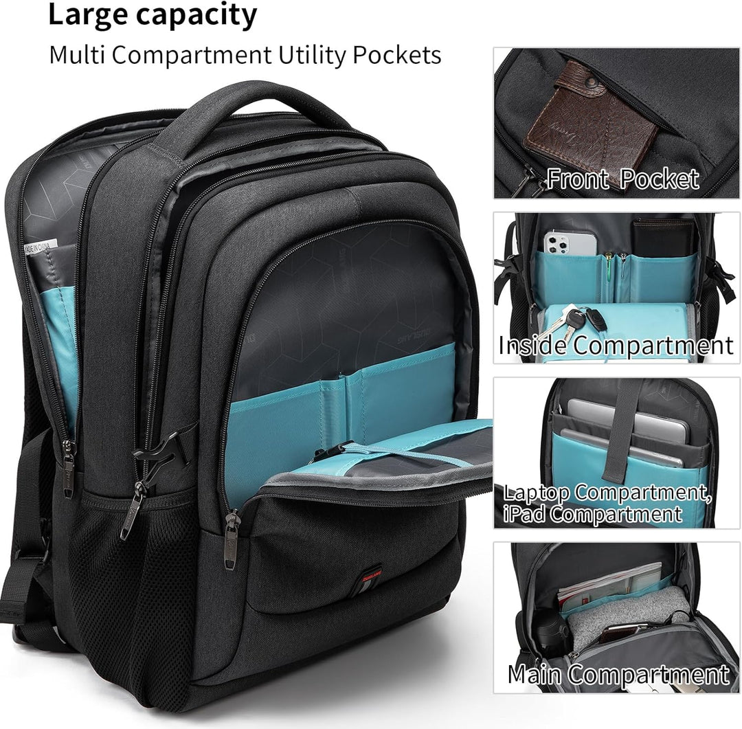 Water-resistant material close-up on a durable travel backpack.