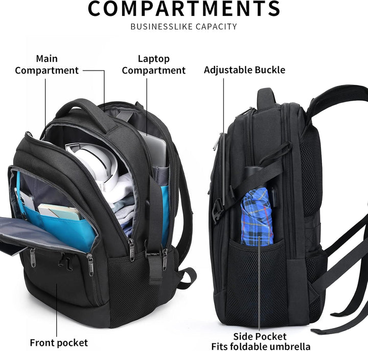Sleek front panel of a unisex daily commute backpack.