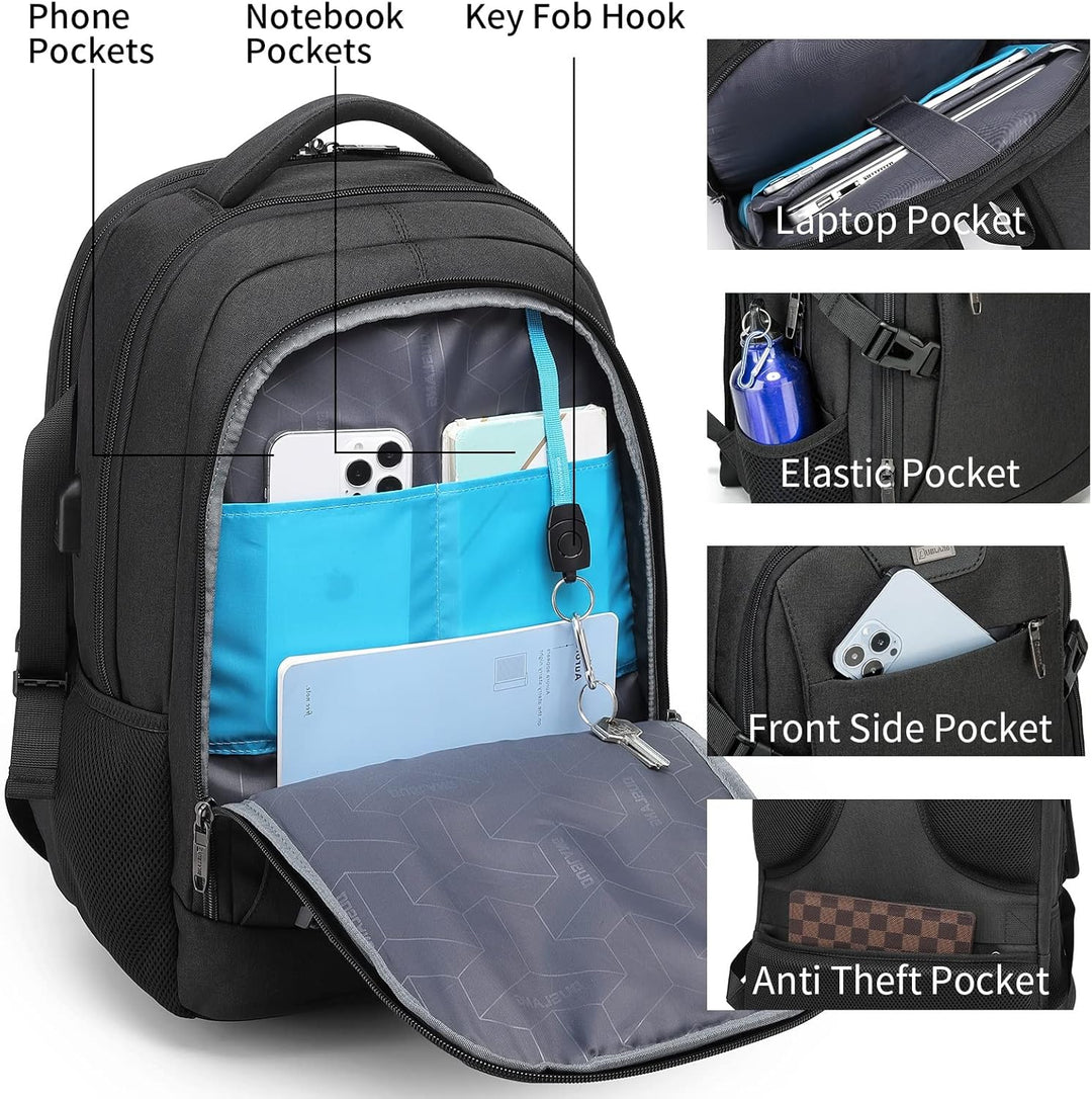 Side pocket of a water-resistant backpack, ideal for water bottles.