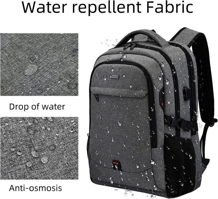 USB port detail on a tech backpack, highlighted for easy access.