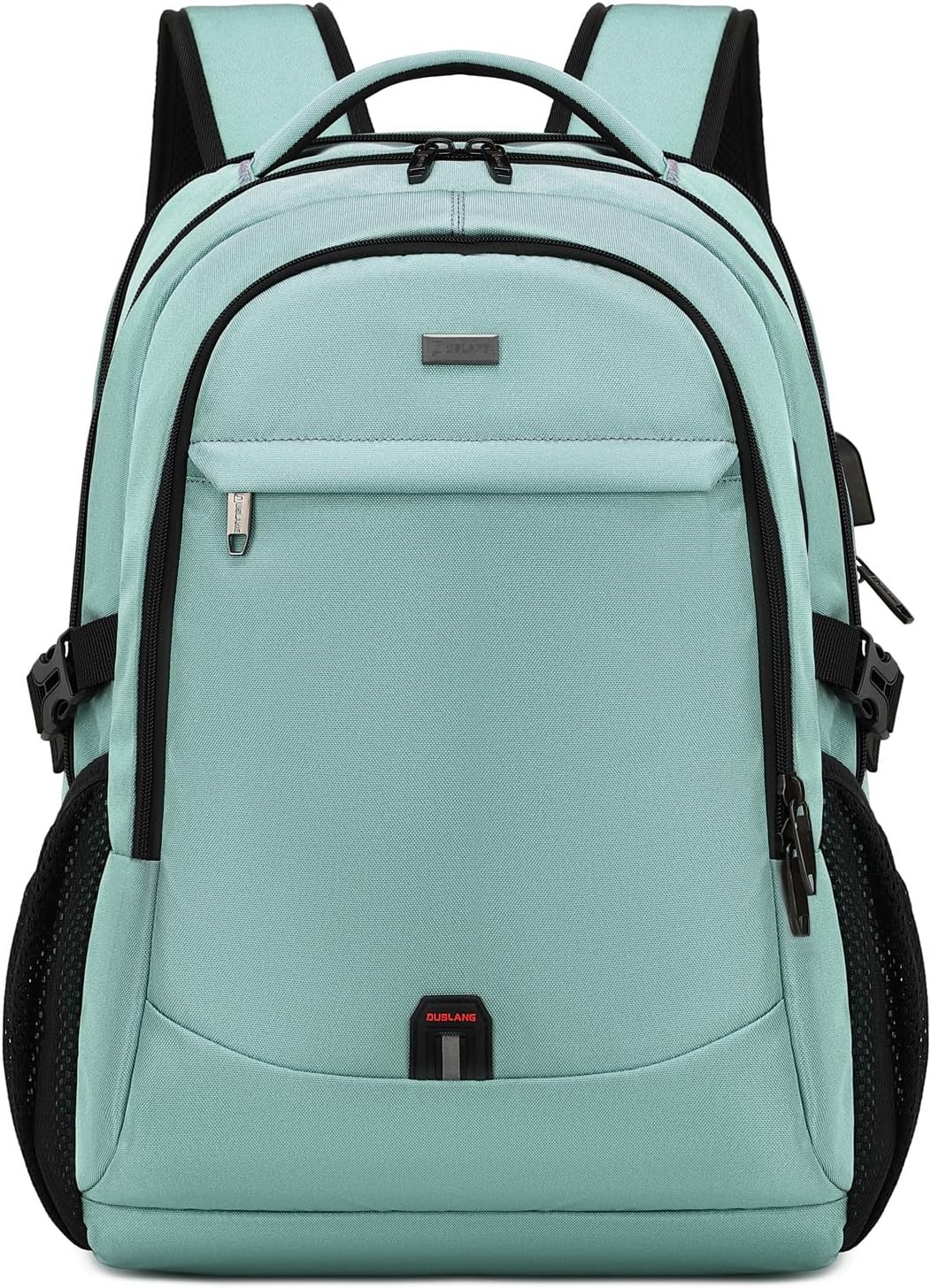 Side view of organized travel backpack, showing water bottle pocket & sleek design.