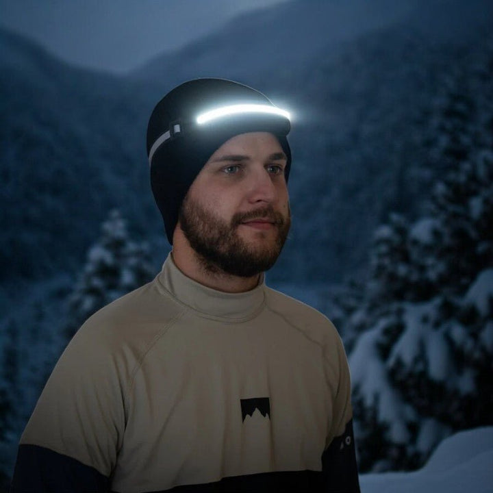 Portable outdoor headlamp, ideal for adventure. Rechargeable wide-angle light for hands-free illumination.