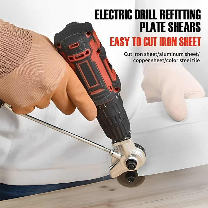 Heavy-duty drill attachment metal shear, perfect for cutting steel, aluminum, and sheet metal DIY projects.