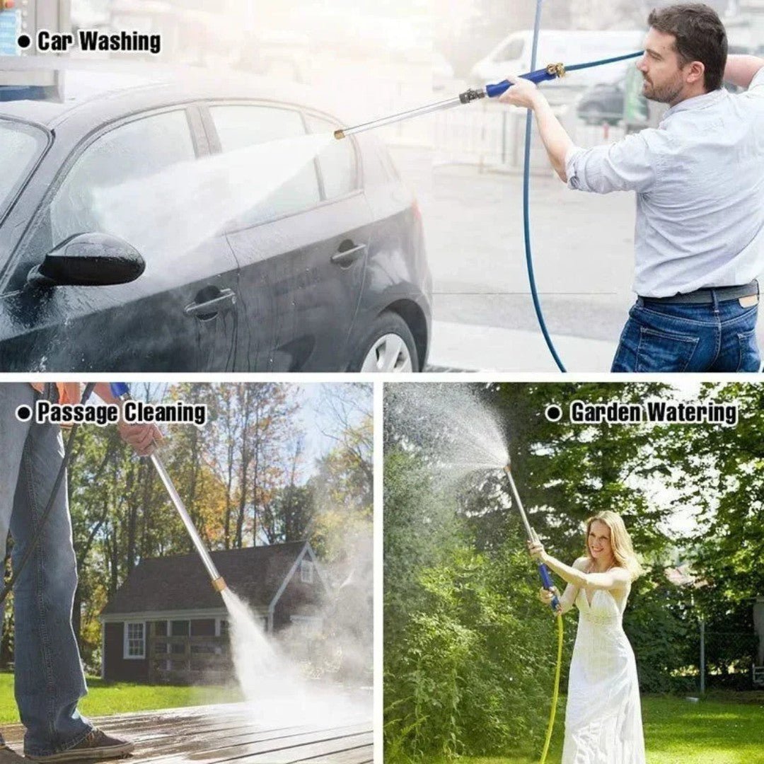 Powerful water jet nozzle for universal garden hose, ideal for heavy-duty outdoor and vehicle cleaning.