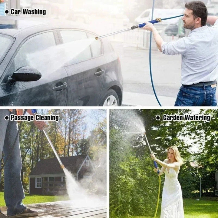 Powerful water jet nozzle for universal garden hose, ideal for heavy-duty outdoor and vehicle cleaning.